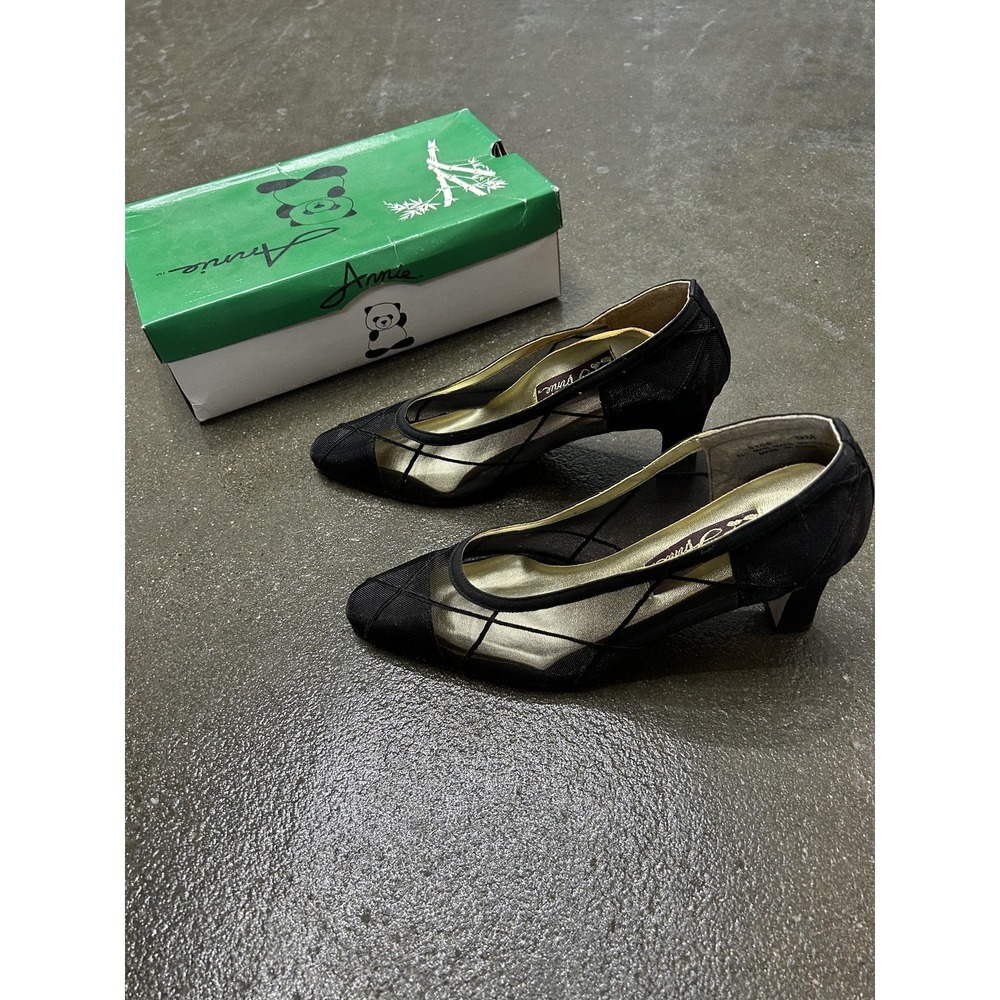 Annie Shoes Womens Size 9 Black Mesh Pointed Toe Kitten Heel Pumps Rita 5105